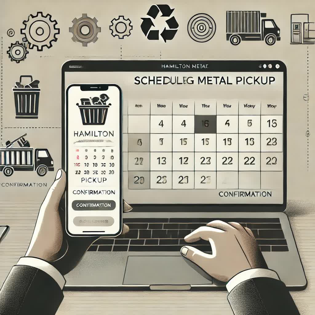 Person scheduling a scrap metal pickup online with Hamilton Metal Pickup.